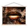Goud - Lippen - Kunst textielposter latten blank klein -3d