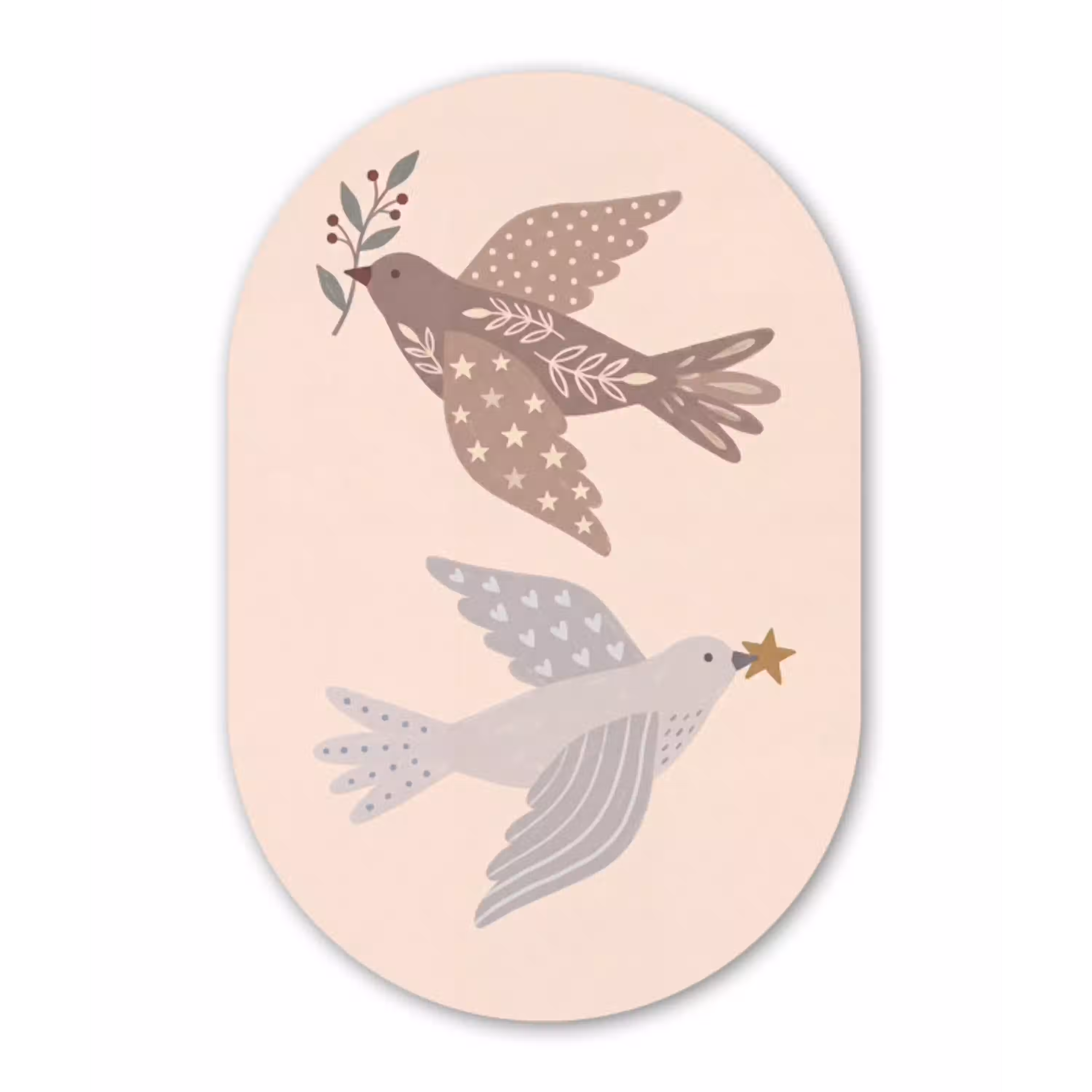 Vogel - Bessen - Natuur - Modern - Beige Wandcirkel Ovaal Aluminium middel -3d