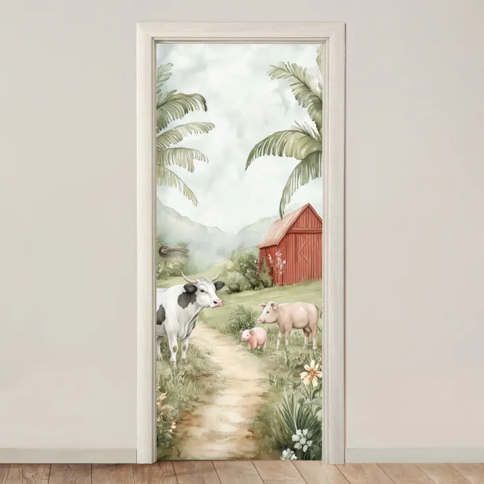 Boerderij - Dieren - Koe - Varken - Natuur deurposter klein -3d_beige
