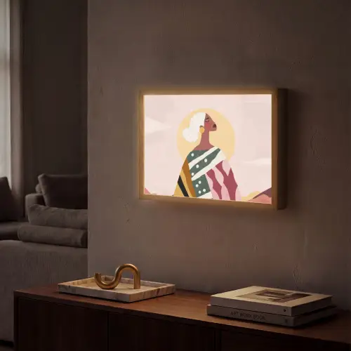Vrouw - Zon - Kleurrijk Light Box met batterij (Wandlamp) middel -sfeer1