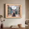 Doorkijk - Hert - Dieren - Winterlandschap - Sneeuw Textielframe - compleet frame klein -sfeer3