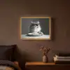 Langharige kat - Zonnebril - Spaghetti - Humor - Zwart - wit Light Box met batterij (Wandlamp) middel -sfeer4