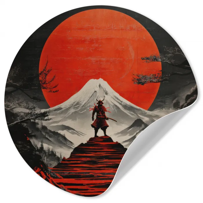 Krijger - Rode trappen - Zon - Berg Wandcirkel behangsticker klein -3d