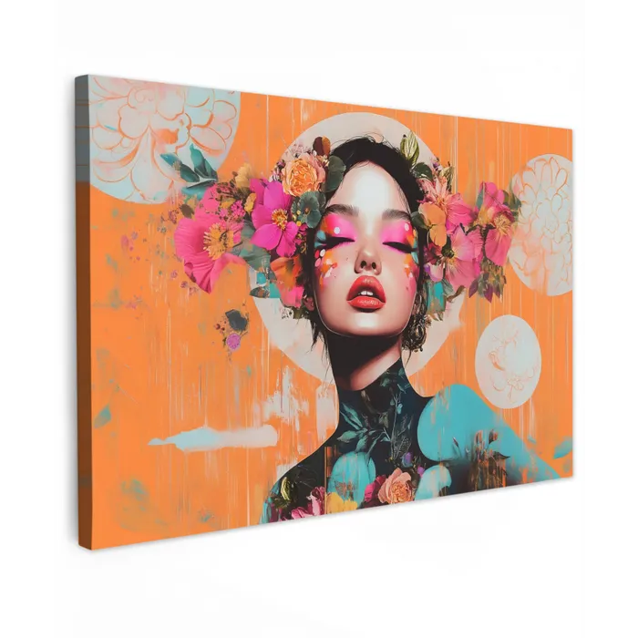 Portret - Vrouw - Abstract - Bloemen Tuinposter op houten frame 2 cm dik klein -3d