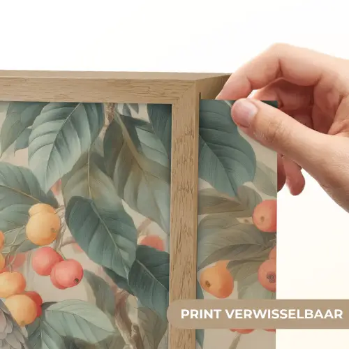 Roze kuifkaketoe - Tak met vruchten - Bladeren Light Box met batterij (Wandlamp) middel -USP_websiteprintNL