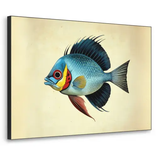Blauw - Kieuwen - Vis - Illustratie Textielframe zwart klein -3d