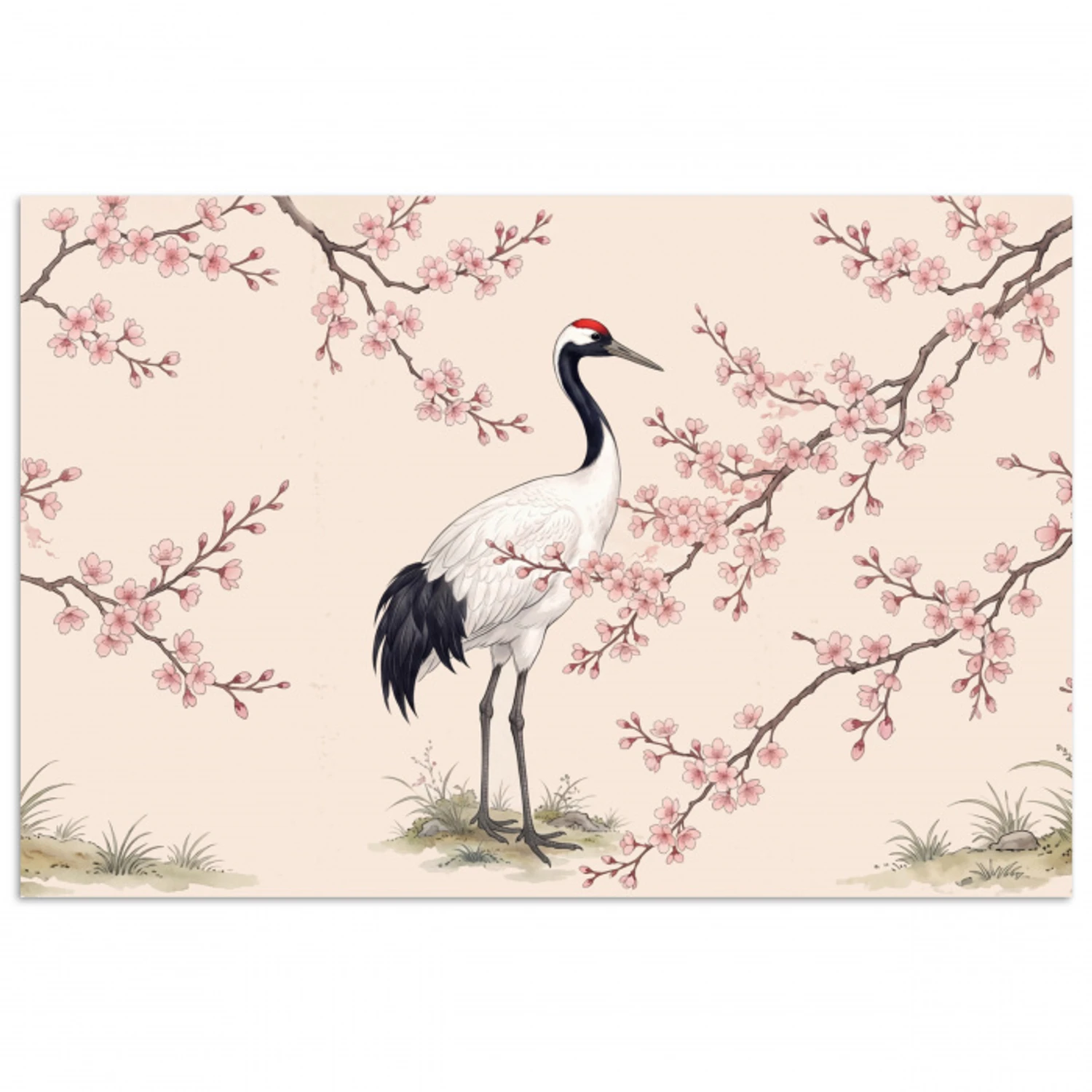 Aziatisch - Kraanvogel - Beige poster papier klein -3d