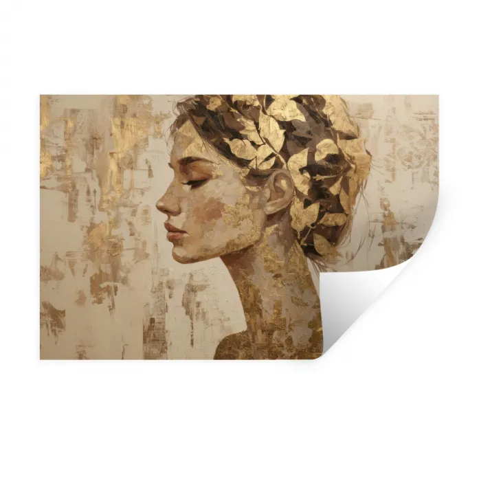 Vrouw - Goud - Abstract - Textuur Muursticker klein -3d