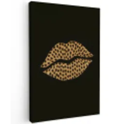 lip - Zwart - Panterprint Tuinposter op houten frame 2 cm dik middel -3d