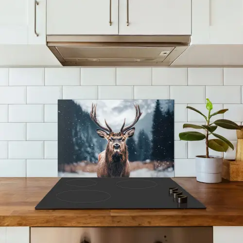 Hert - Dieren - Landschap - Winter - Sneeuw keuken achterwand spatscherm klein -sfeer2