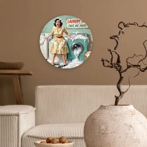 Retro - Blauw - Vrouw Wandcirkel kunststof plaat 5mm dik klein -sfeer1