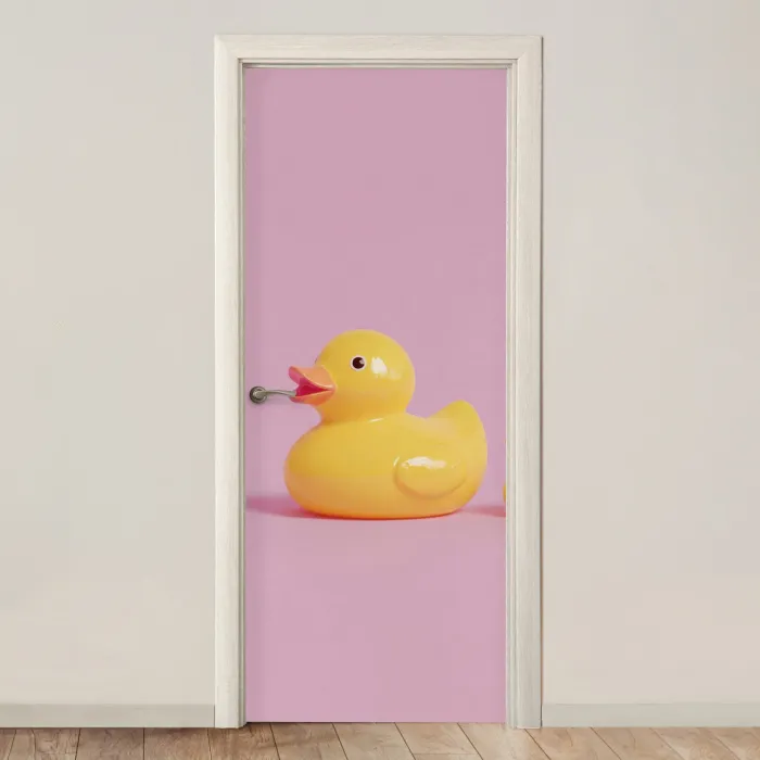 Eendjes - Vrolijk - Roze deurposter klein -3d_beige