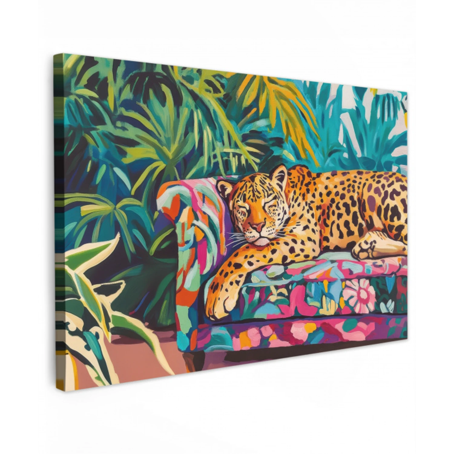 Luipaard - Kleurrijk - Tropisch Tuinposter op houten frame 2 cm dik klein -3d
