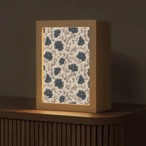 Motief - Bloemen - Zwart - Beige Light Box met kabel (Tafellamp) klein 925 -z3d_website
