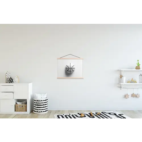 Basketbal - Wit - Schaduw - Lijnen textielposter latten blank klein -kinderkamer