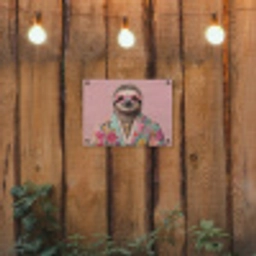 Luiaard - Bloemenprint - Bril - Roze tuinposter los doek klein -sfeer1