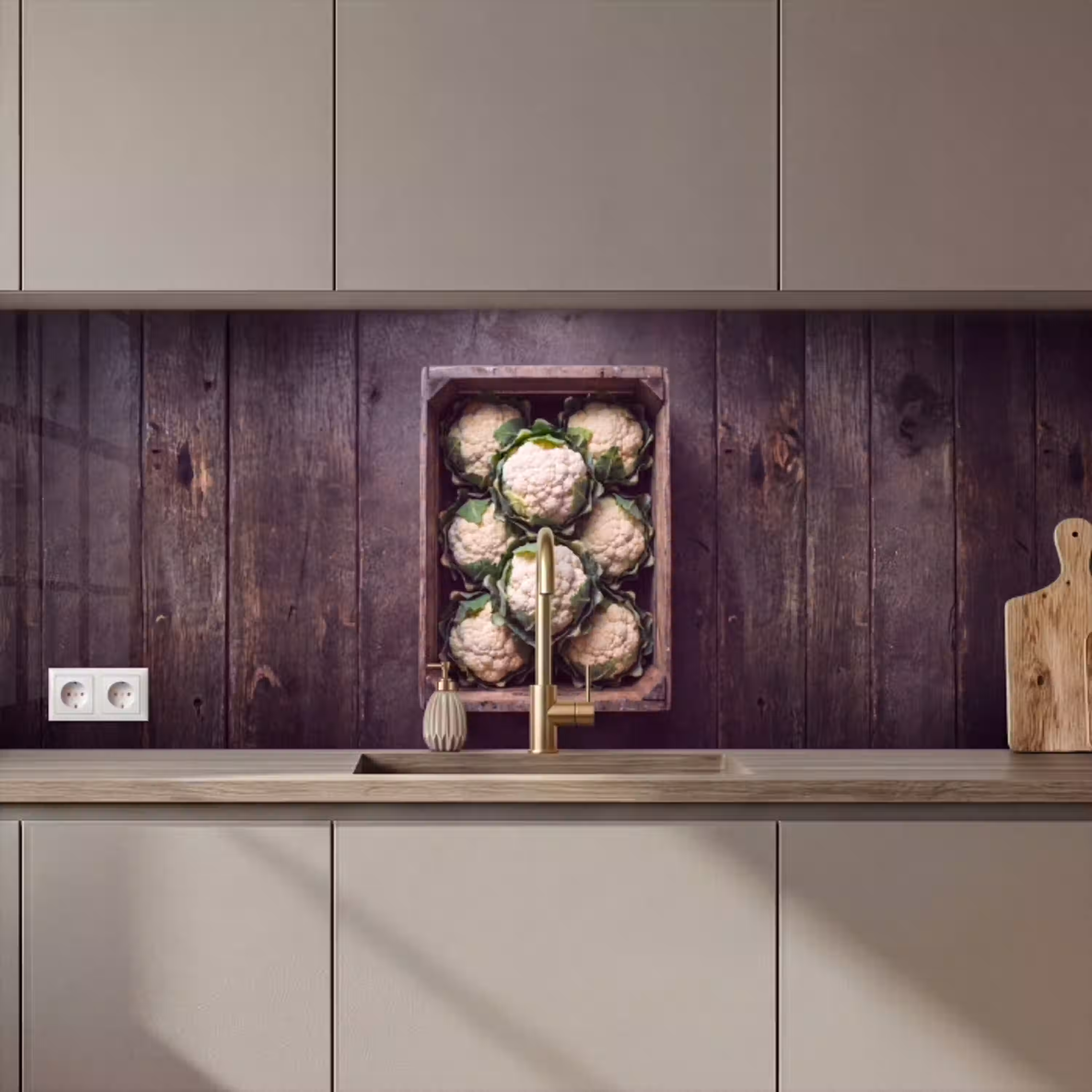 Bloemkool - Houten kist keuken achterwand 2 middel zz_3dshopping