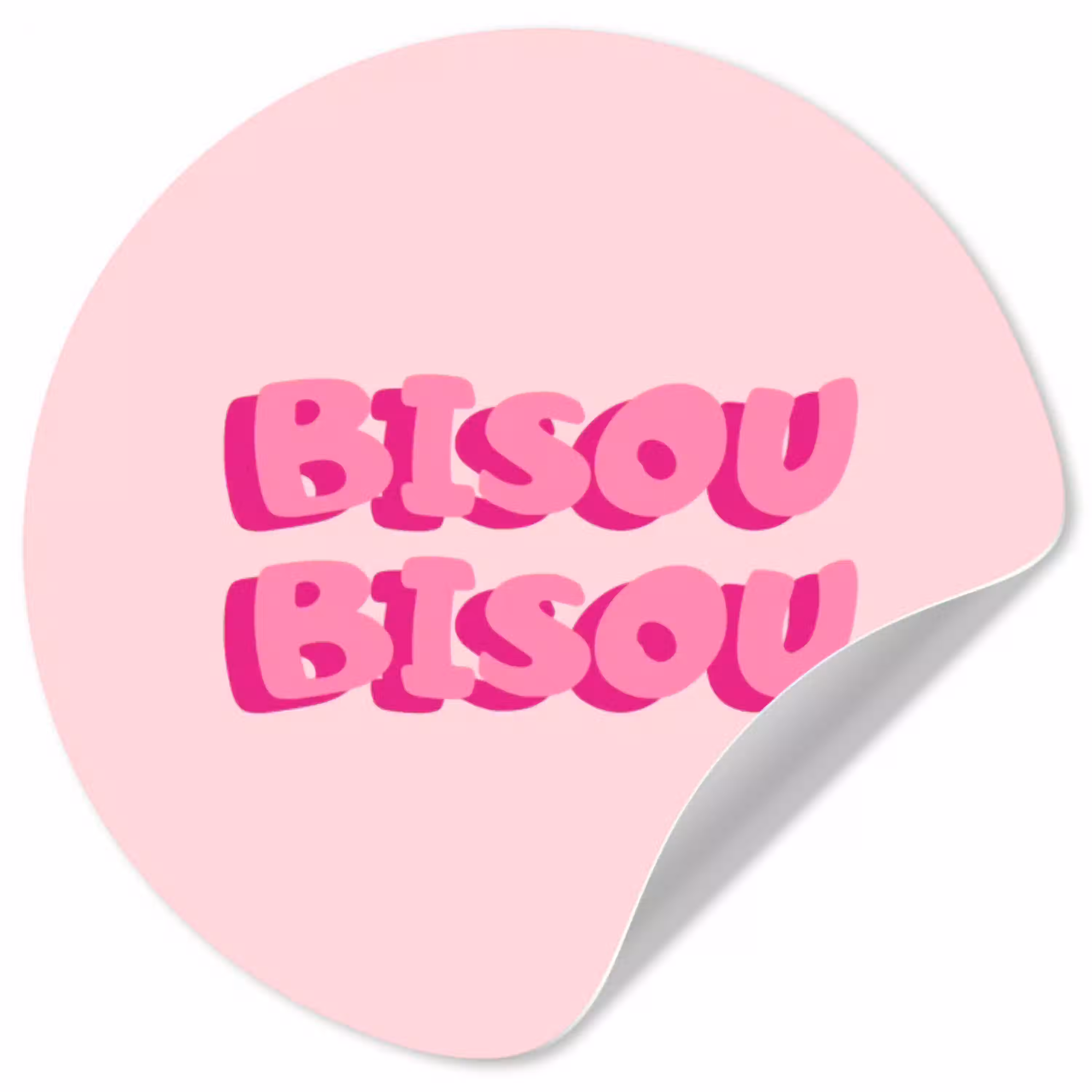 Bisou - Roze - Dikke letters Wandcirkel behangsticker klein -3d