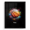 Oranje basketbal te midden van verfspetters fotolijst zwart zonder passe partout klein -3d