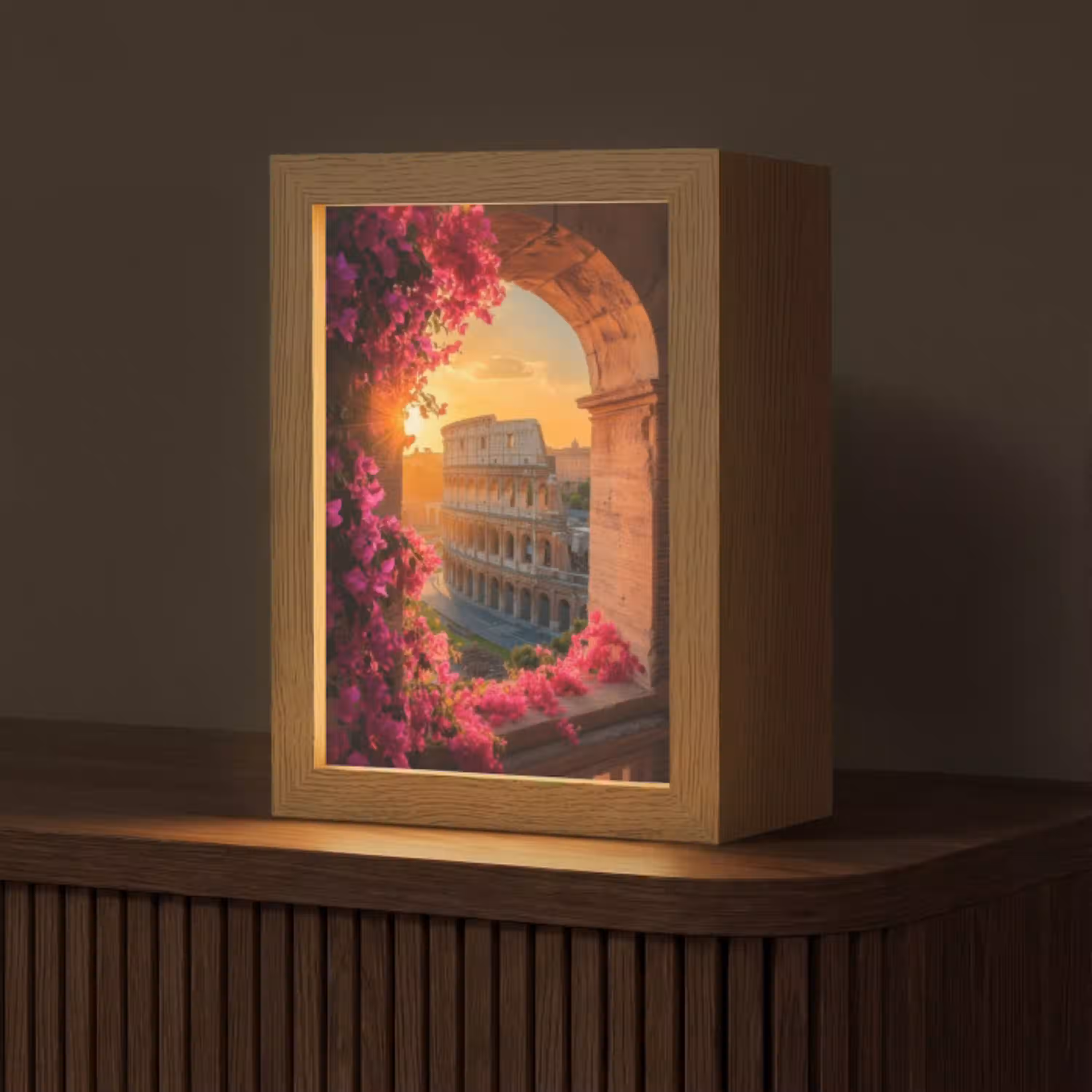 Colosseum - Rome - Roze Bloemen Light Box met kabel (Tafellamp) klein -z3d_website