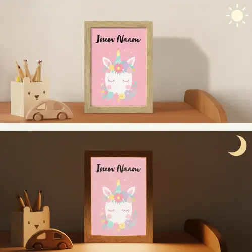 Eenhoorn - Bloemen - Roze Light Box met kabel (Kinderlampje) klein -sfeer3_kind