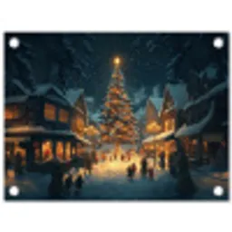 Kerstfeest - Dorp - Donker tuinposter los doek klein -3d