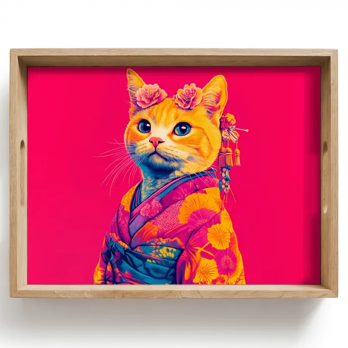 Kat - Kimono - Bloemen - Roze Dienblad Rechthoek middel -z3d_shopping