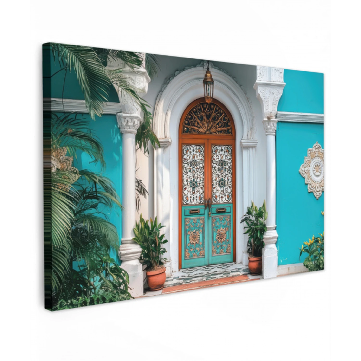 Zuilen - Sierlijke - Deur - Blauw Tuinposter op houten frame 2 cm dik klein -3d