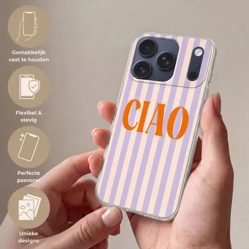 Ciao - Quote - Pastel - Strepen Telefoonhoesje iPhone 17 Pro klein -sfeer3_NL