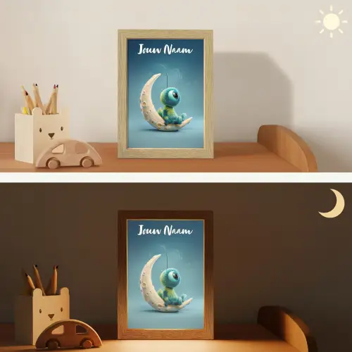 Maan - Ruimtewezen - Blauw Light Box met kabel (Kinderlampje) klein -sfeer3_kind