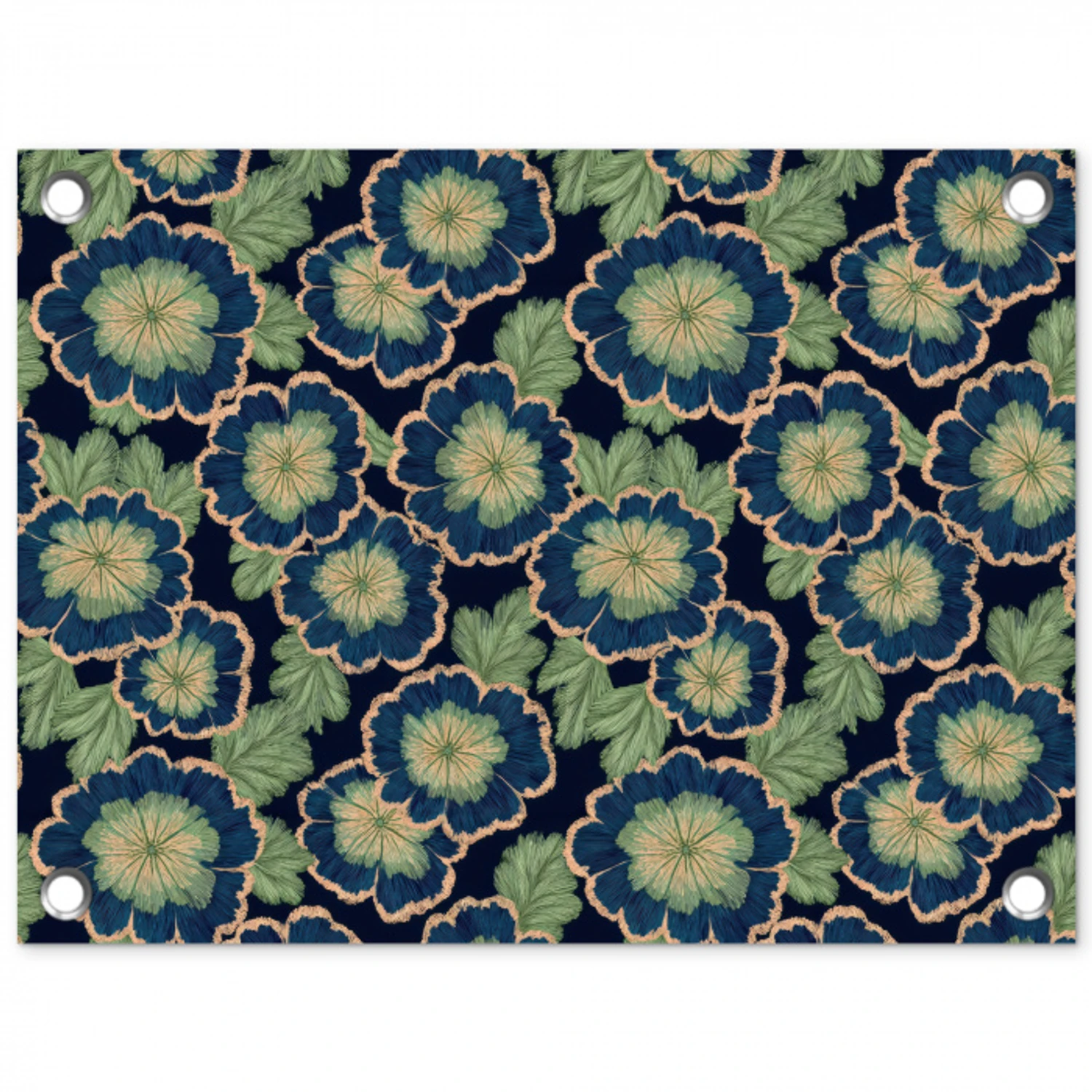 Bloemen - Borduurwerk - Patroon - Blauw - Groen tuinposter los doek klein 239 -3d