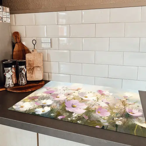 Bloemenveld - Lichte tinten - Geschilderd Inductie beschermer vinyl 3mm klein -sfeer3
