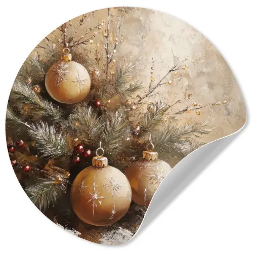 Kerst - Kerstballen - Beige - Goud Wandcirkel behangsticker klein -3d