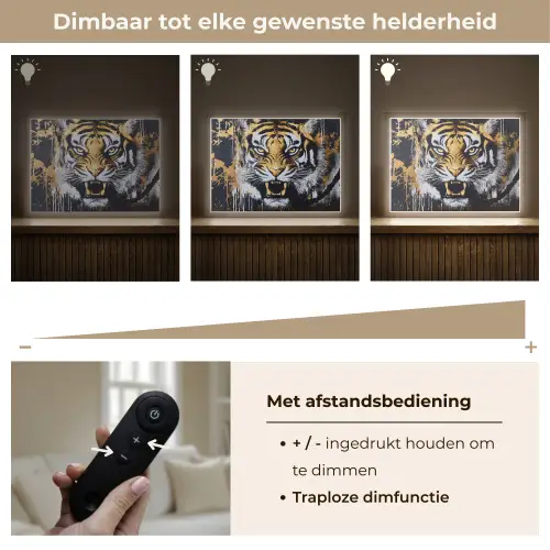 Tijger - Verfspatten - Goud Light Box met batterij (Wandlamp) middel -USP_dimbaarNL