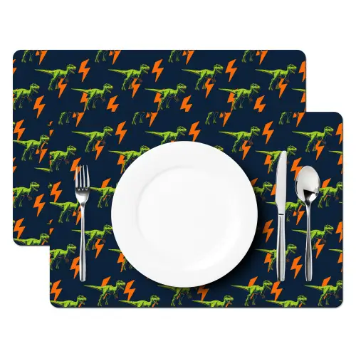 Bliksemschichten - Oranje - Dinosaurussen Placemat vinyl groot -zzsfeer2_Kitchenyeah-website