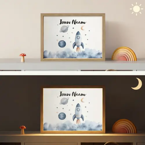 Waterverf - Planeten - Sterren - Raket Light Box met batterij (Wandlamp kind) middel -sfeer3_kind