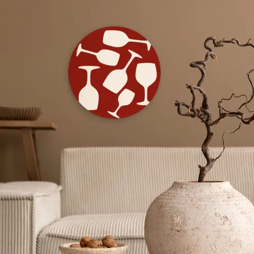 Wijnglazen - Silhouetten - Wit Wandcirkel kunststof plaat 5mm dik klein -sfeer1