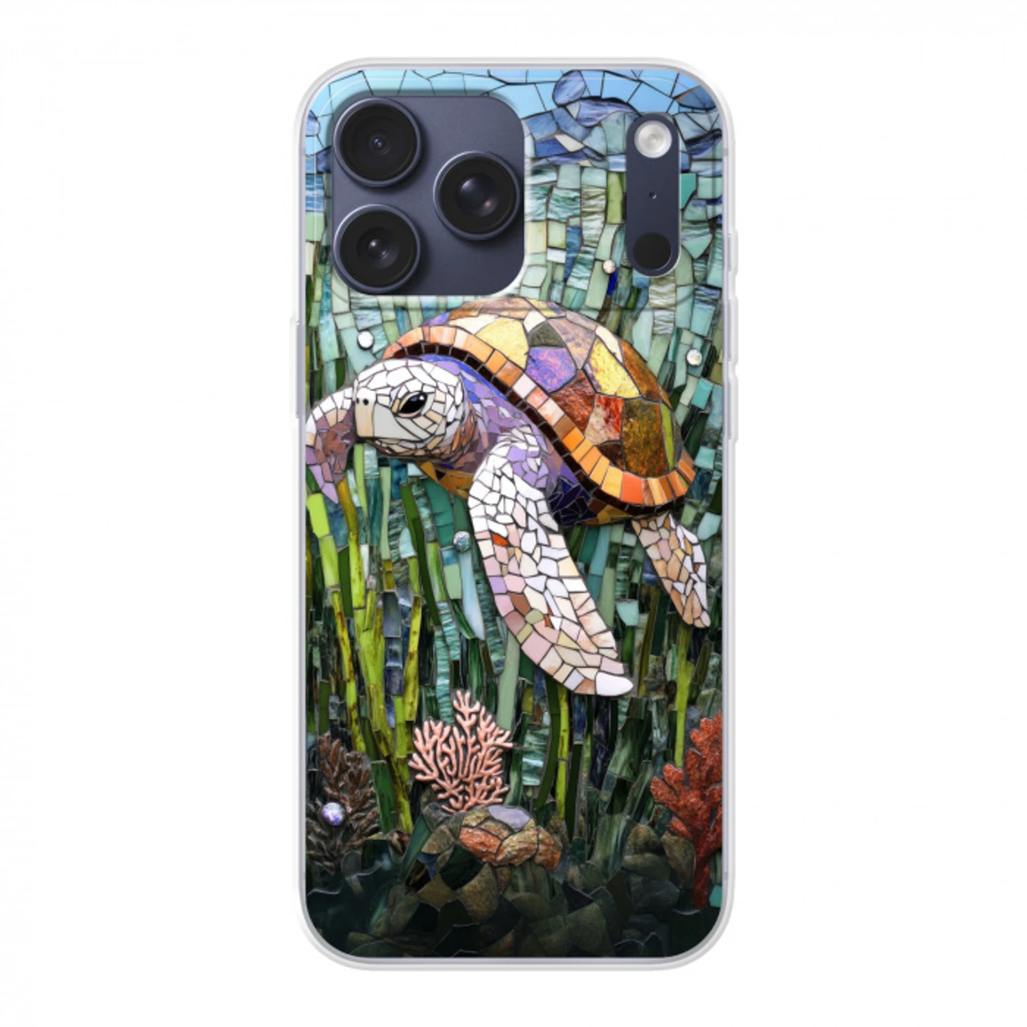 Schildpad - Zeewier - Mozaïek Telefoonhoesje iPhone 17 Pro Max klein -3d