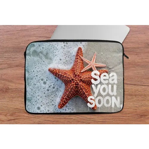 Sea you soon - Zeester - Zee laptophoes neopreen klein -tafel
