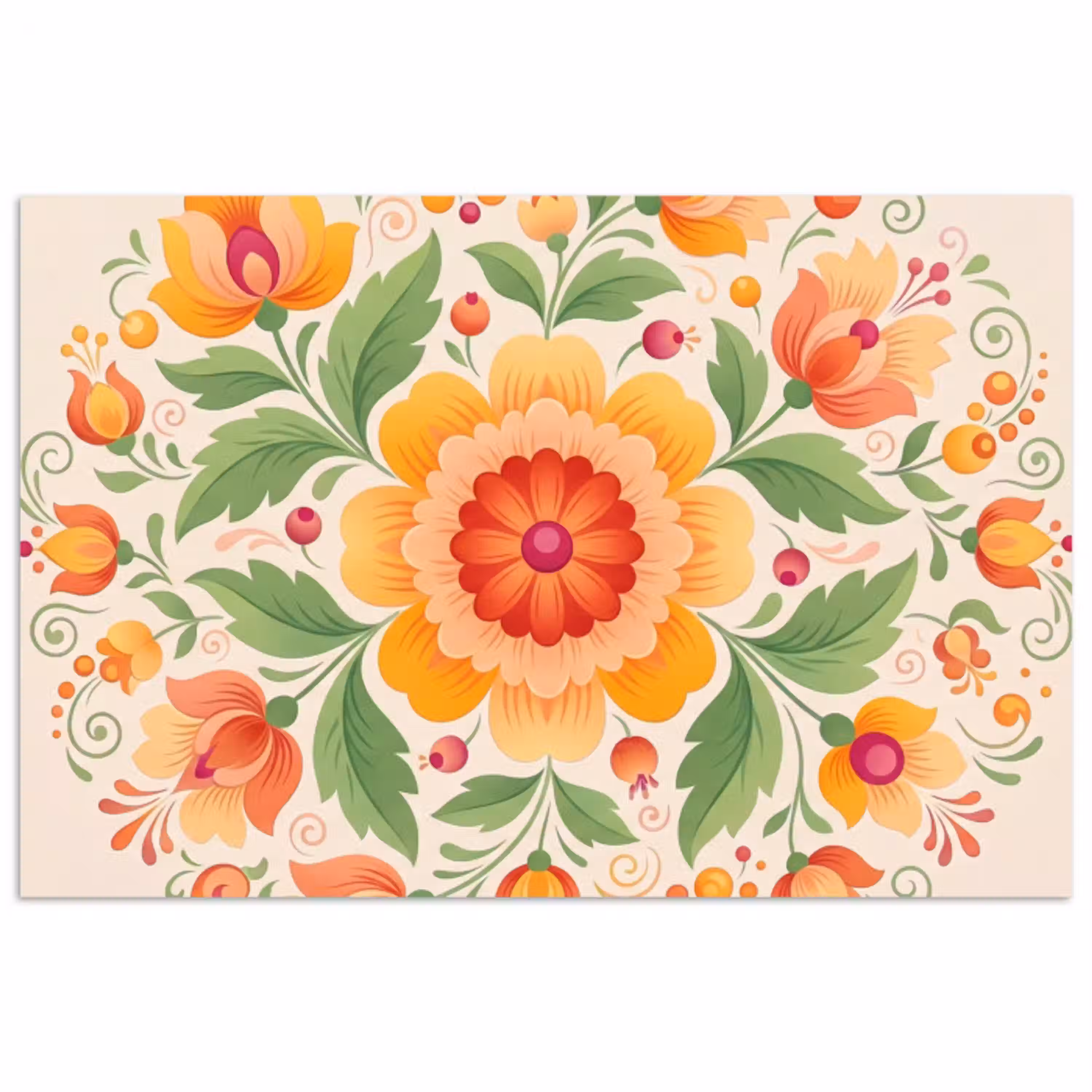 Bloemen - Patroon - Decoratief - Oranje poster papier klein -3d