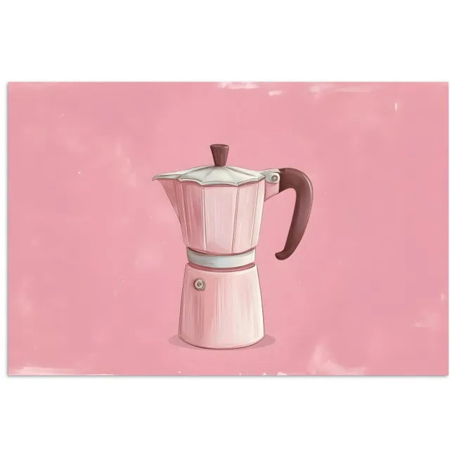 Poster - Roze - Mokkapot - Illustratie - Koffie