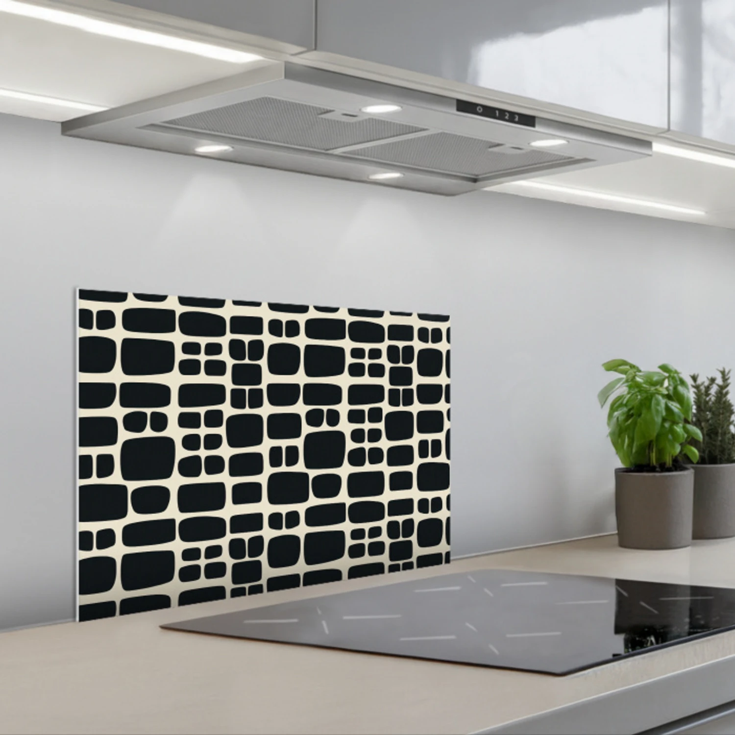 Modern - Organisch - Zwart keuken achterwand spatscherm klein 900 -3d_schuin