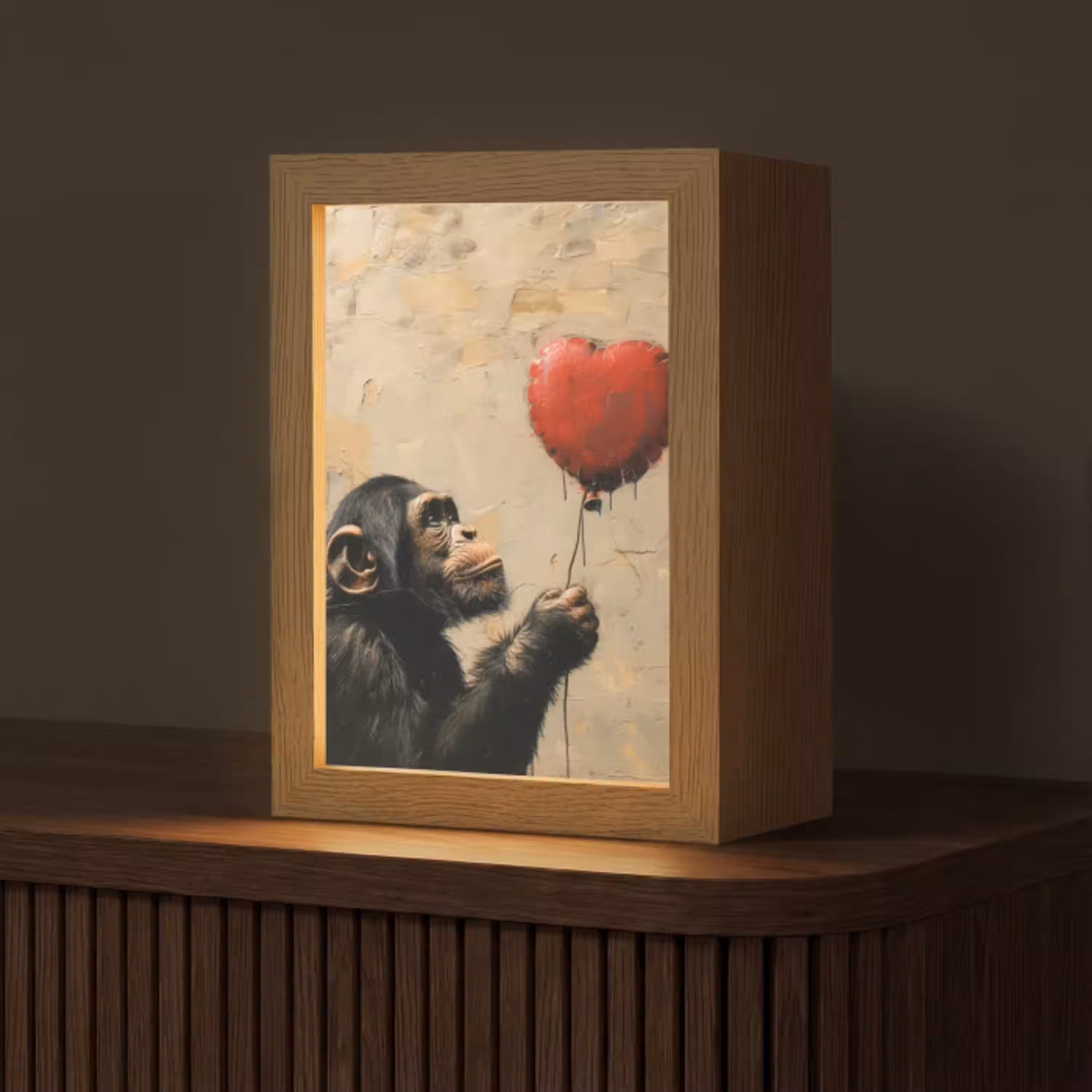 Street art - Chimpansee - Ballon - Graffiti - Banksy Style Light Box met kabel (Tafellamp) klein -z3d_website