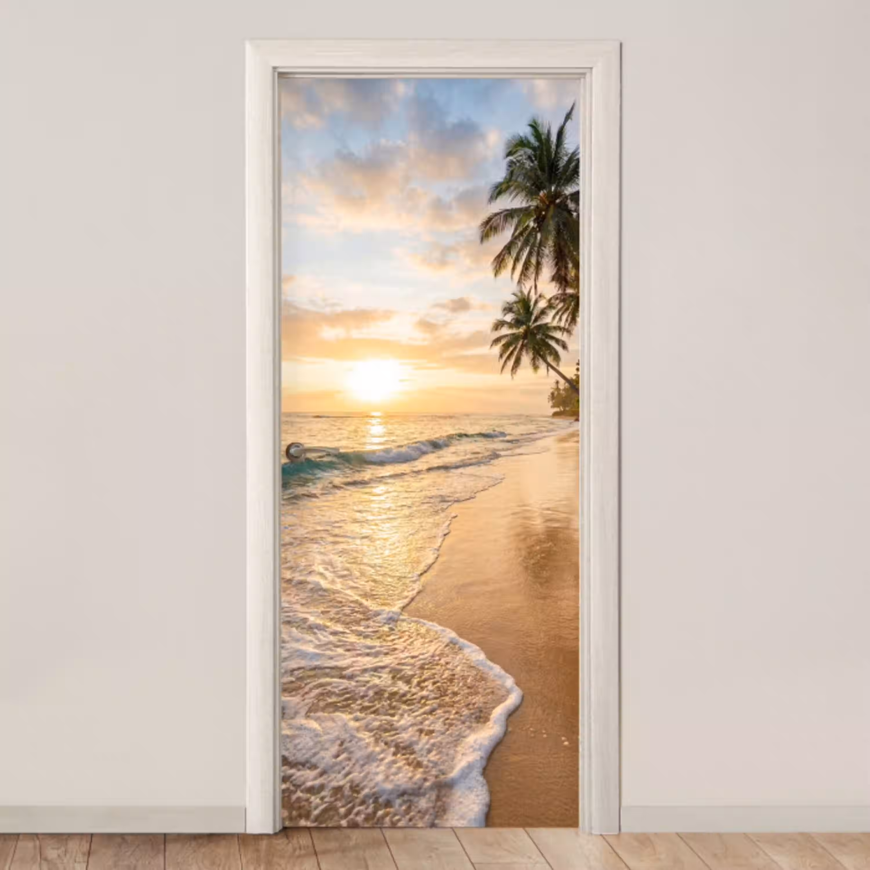 Strand - Zonsondergang - Tropisch - Natuur - Goud deurposter klein -3d_beige