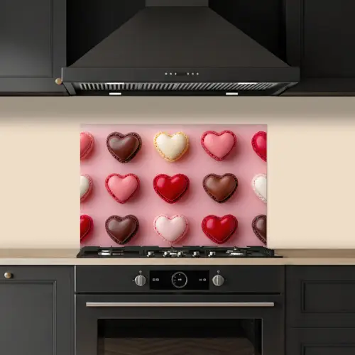 Macarons - Hartjes - Kleurrijk - Roze keuken achterwand spatscherm klein -sfeer1