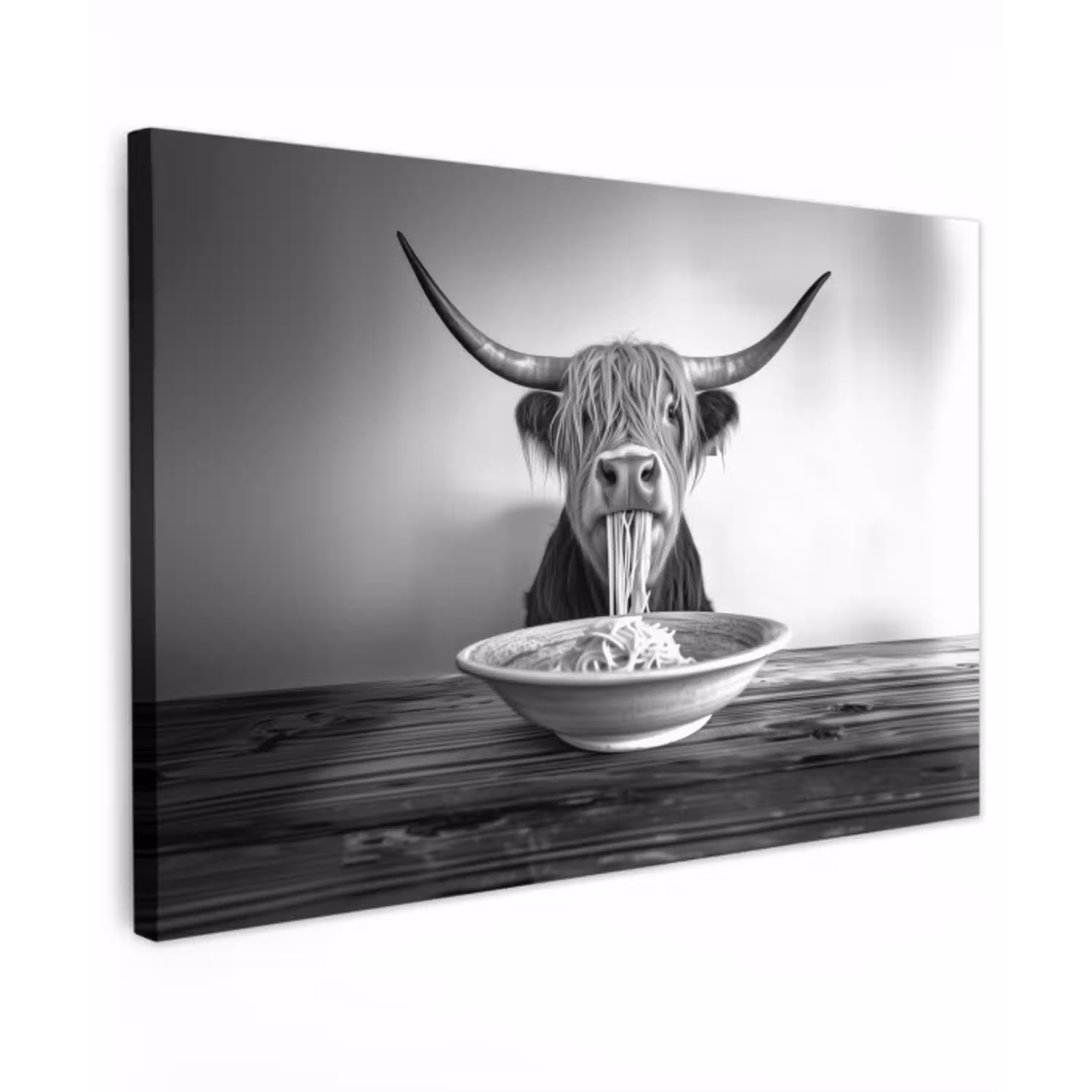 Schotse Hooglander - Spaghetti - Dieren - Zwart wit canvas 2cm klein -z3d