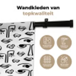 Gezicht - Zwart - Lijnen - Artistiek Wandkleed katoen middel 269 -sfeer2