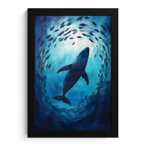 Walvis - Vissen - Donkerblauw fotolijst zwart zonder passe partout klein -3d