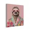 Luiaard - Bloemenprint - Bril - Roze aluminium wit klein -3d