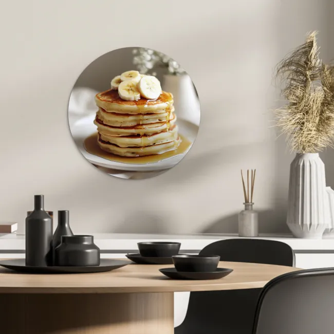 Pannenkoeken - Banaan - Siroop - Wit - Beige KitchenYeah - Keuken - Wandcirkel Forex klein -sfeer2